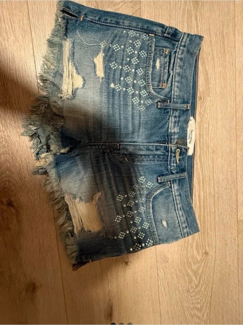 Gilly Hicks Blue Distressed Denim Shorts with Crystal Stud Detail